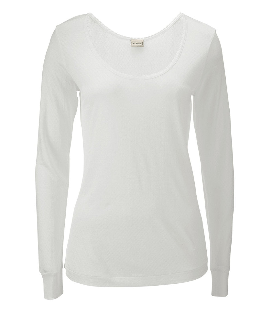 Long-Sleeve Scoopneck Women's Silk Pointelle