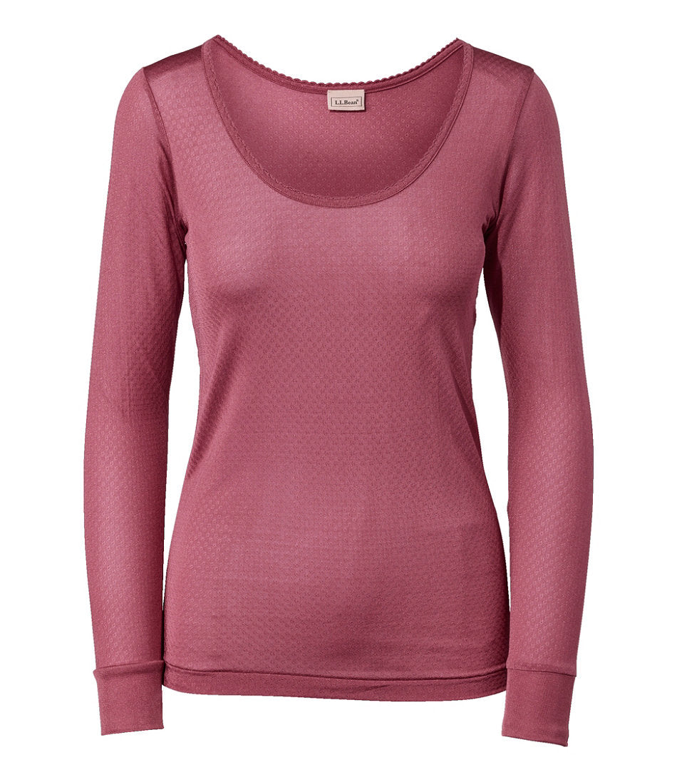 Long-Sleeve Scoopneck Women's Silk Pointelle