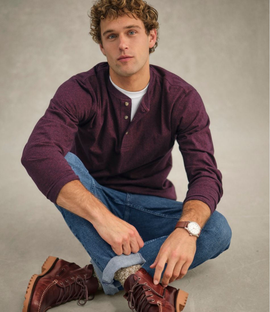 Traditional Fit Men's Carefree Unshrinkable Tee Long-Sleeve Henley