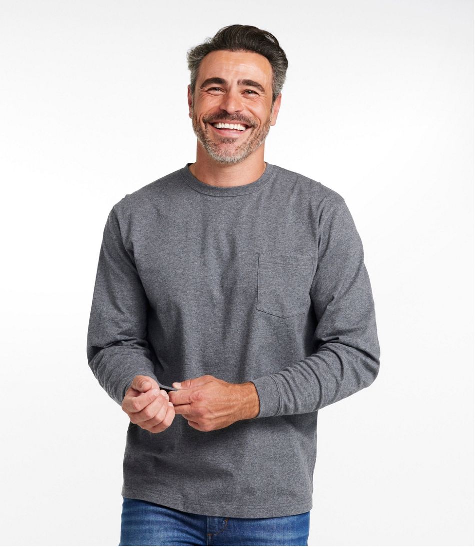 Long-Sleeve Traditional Fit Men's Carefree Unshrinkable Tee with Pocket