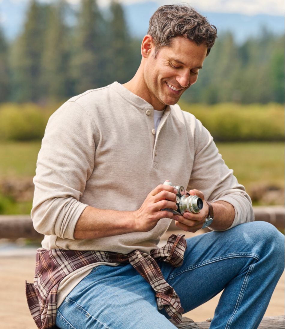 Men's Unshrinkable Mini-Waffle Henley Long-Sleeve Traditional Fit