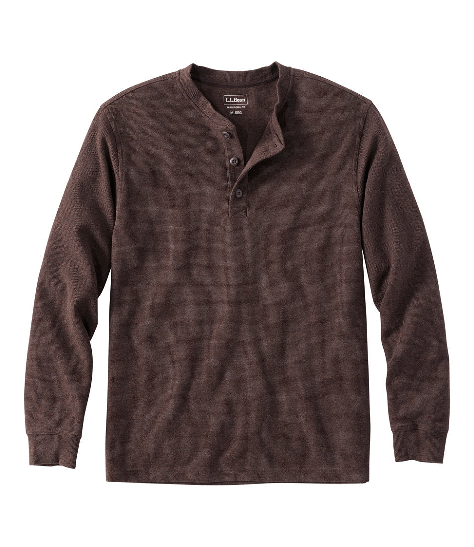 Long-Sleeve Traditional Fit Men's Unshrinkable Mini-Waffle Henley
