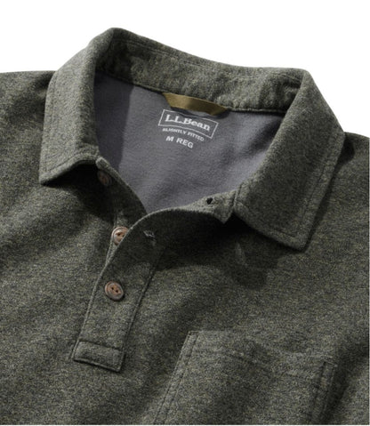 Men's Washed Cotton Double-Knit Polo, Long-Sleeve
