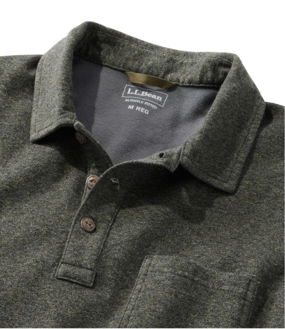 Men's Washed Cotton Double-Knit Polo Long-Sleeve