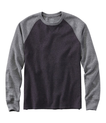 Men's Washed Cotton Double-Knit Crewneck, Slightly Fitted Long-Sleeve Colorblock