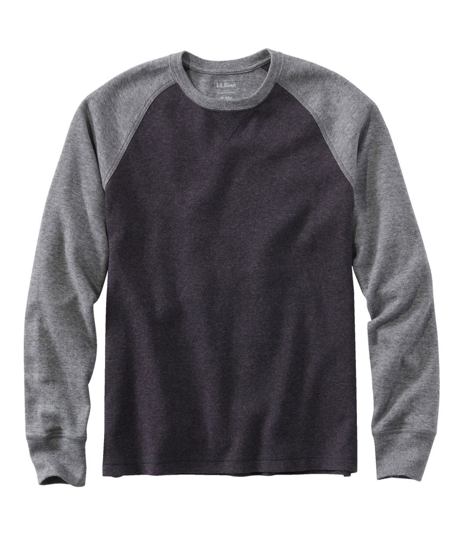 Slightly Fitted Long-Sleeve Colorblock Men's Washed Cotton Double-Knit Crewneck