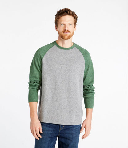 Men's Washed Cotton Double-Knit Crewneck, Slightly Fitted Long-Sleeve Colorblock