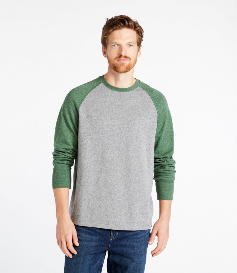 Slightly Fitted Long-Sleeve Colorblock Men's Washed Cotton Double-Knit Crewneck