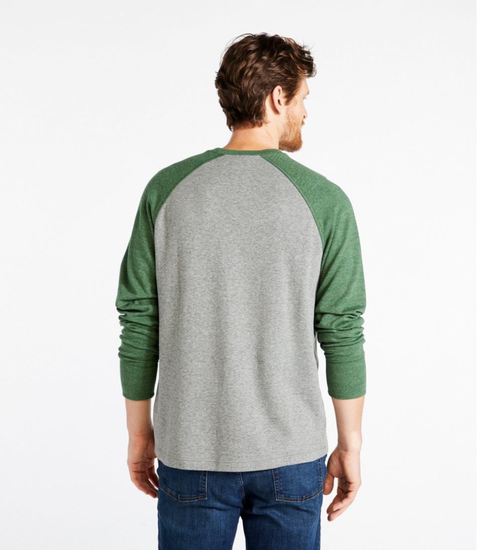 Slightly Fitted Long-Sleeve Colorblock Men's Washed Cotton Double-Knit Crewneck