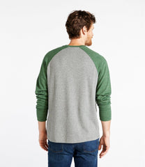 Slightly Fitted Long-Sleeve Colorblock Men's Washed Cotton Double-Knit Crewneck