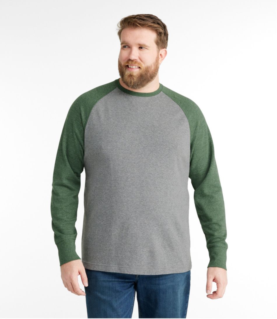Slightly Fitted Long-Sleeve Colorblock Men's Washed Cotton Double-Knit Crewneck
