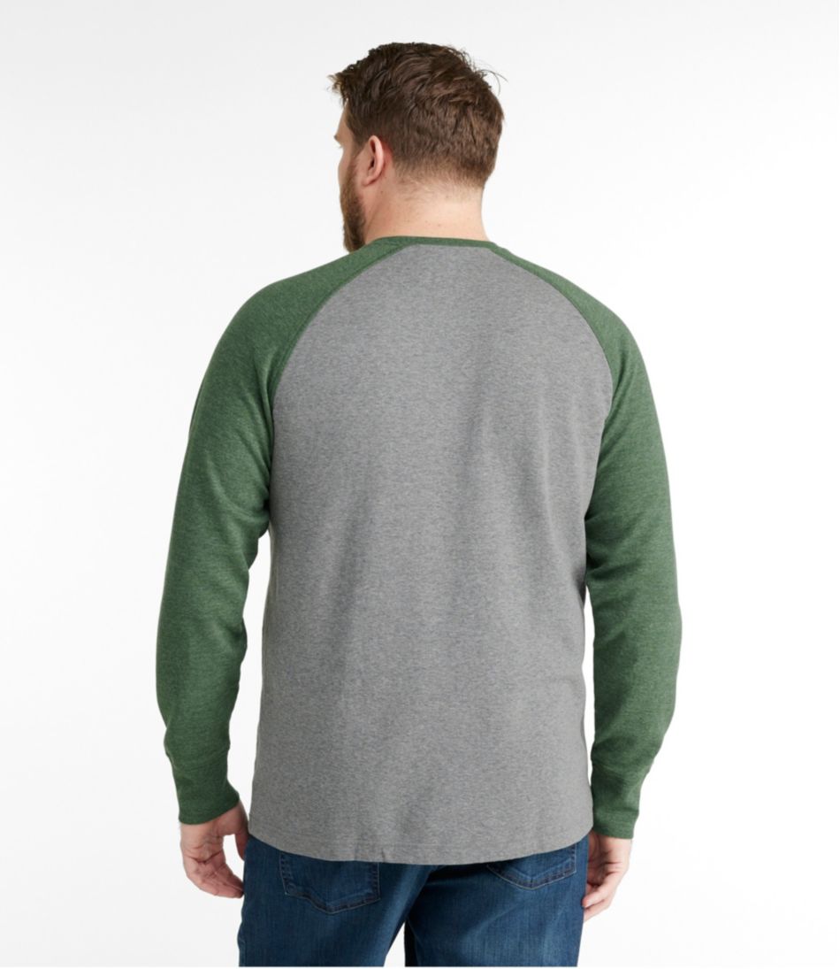 Slightly Fitted Long-Sleeve Colorblock Men's Washed Cotton Double-Knit Crewneck