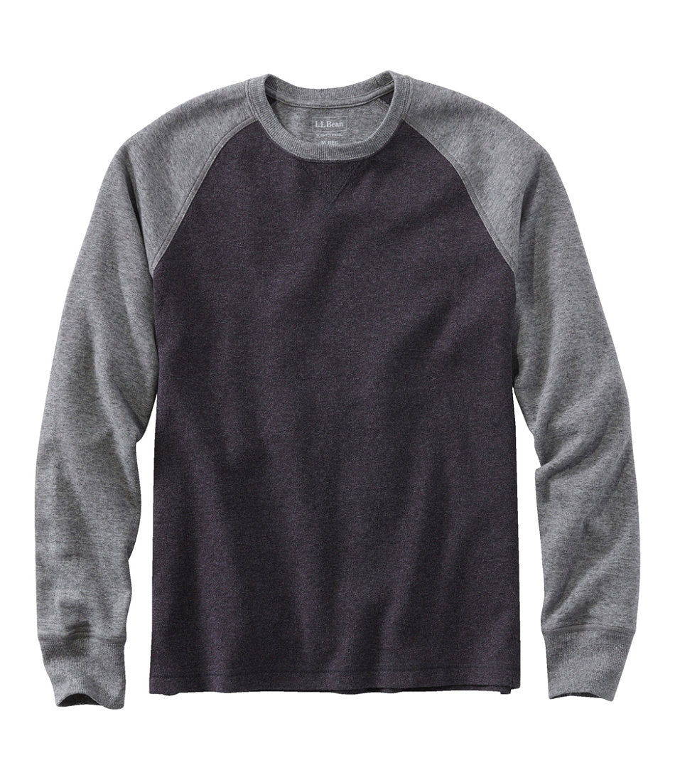 Slightly Fitted Long-Sleeve Colorblock Men's Washed Cotton Double-Knit Crewneck