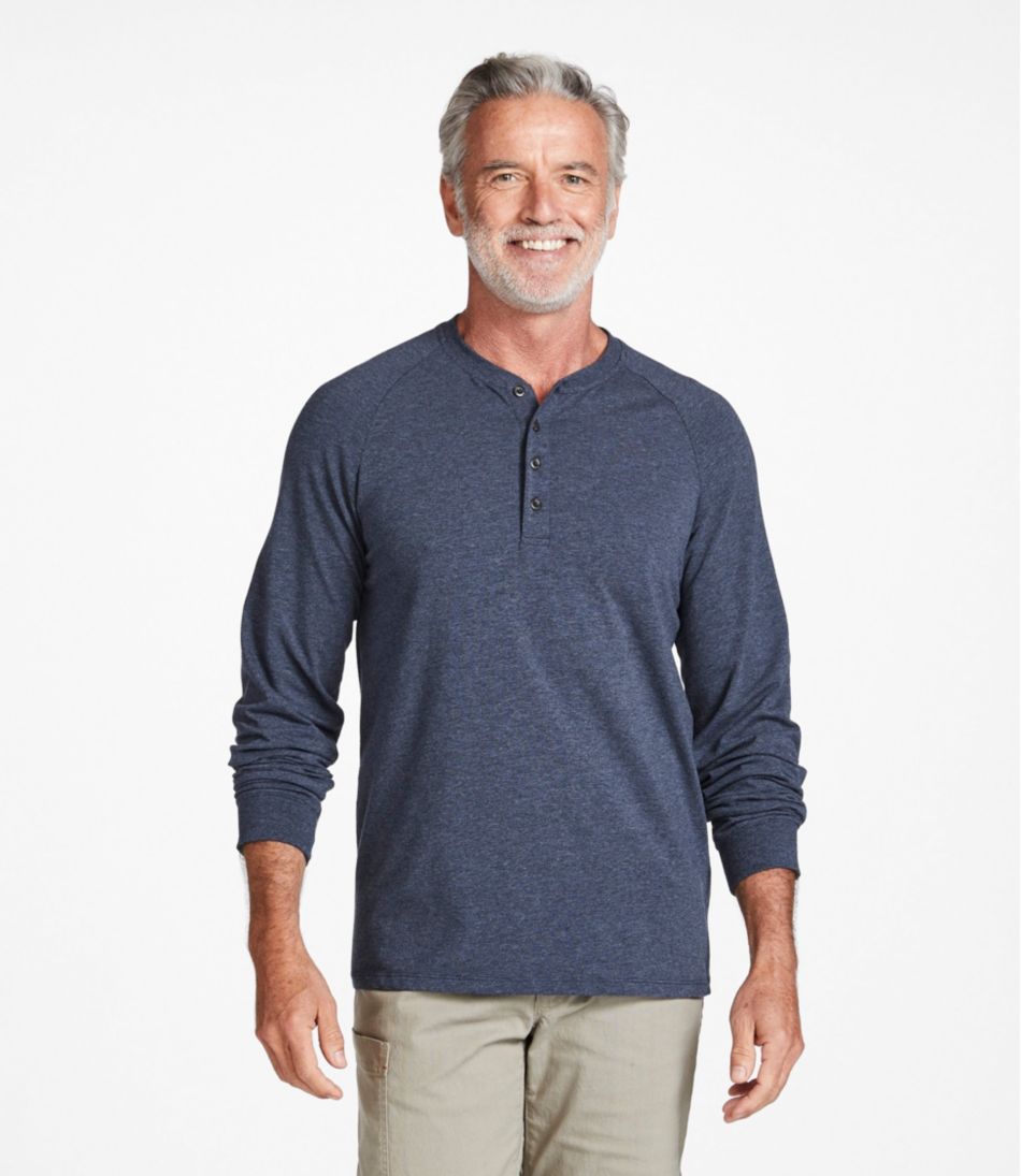 Men's Comfort Stretch Pima Tee Shirt Long-Sleeve Henley