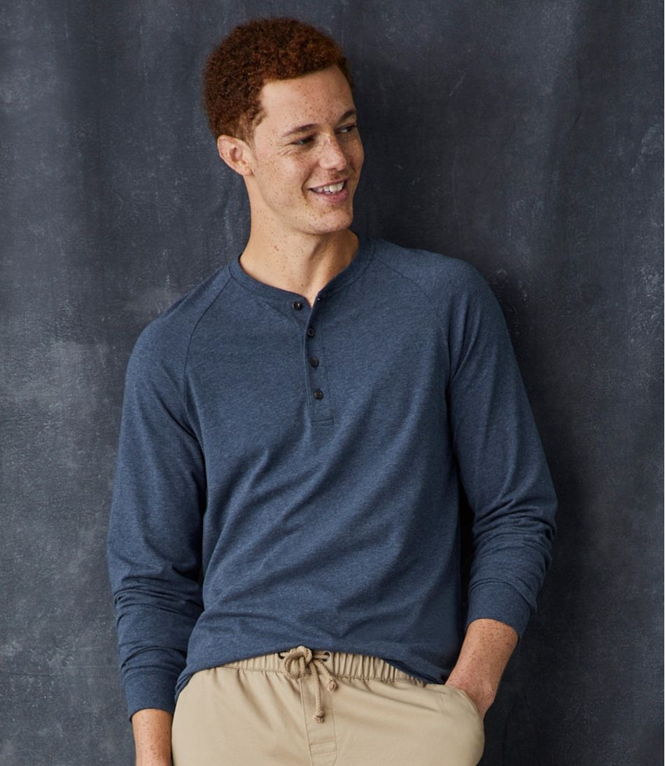 Men's Comfort Stretch Pima Tee Shirt Long-Sleeve Henley