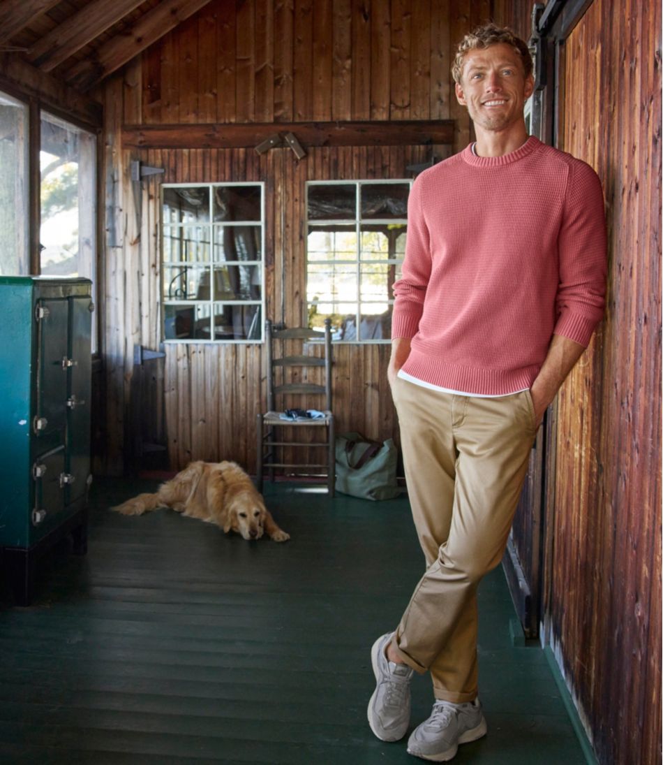 Men's Sunwashed Textured Cotton Sweater, Crewneck