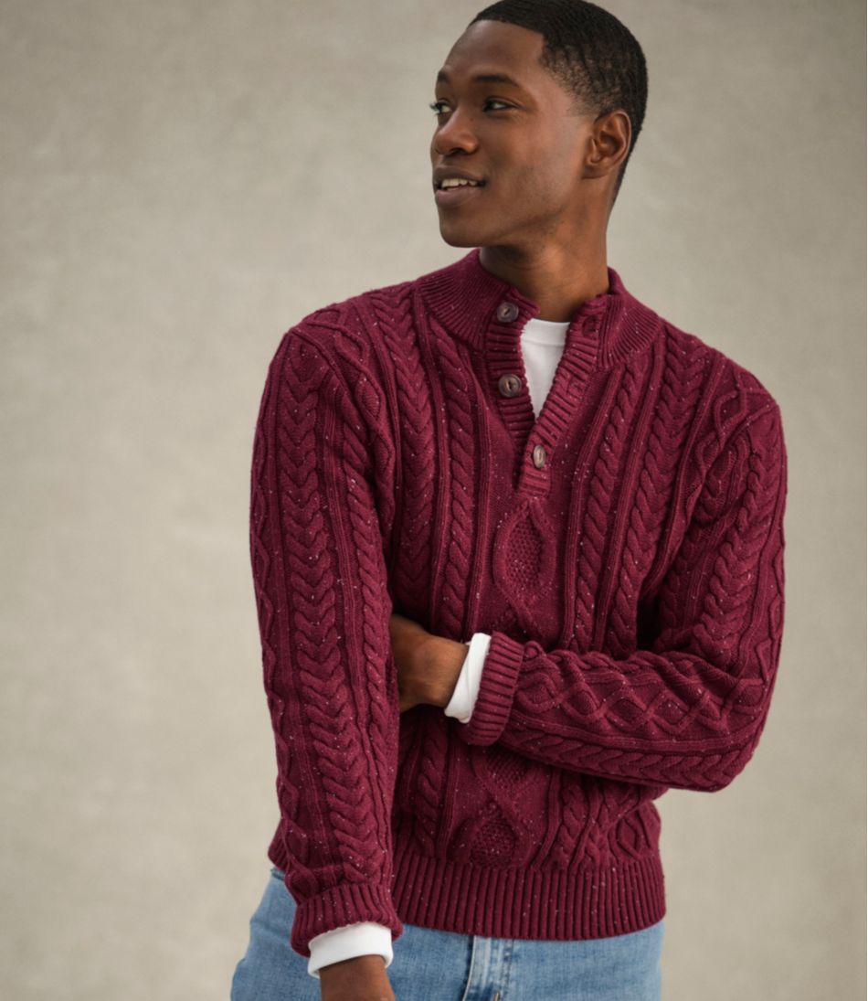 Men's Bean's Heritage Soft Cotton Fisherman Sweater Button-Mock