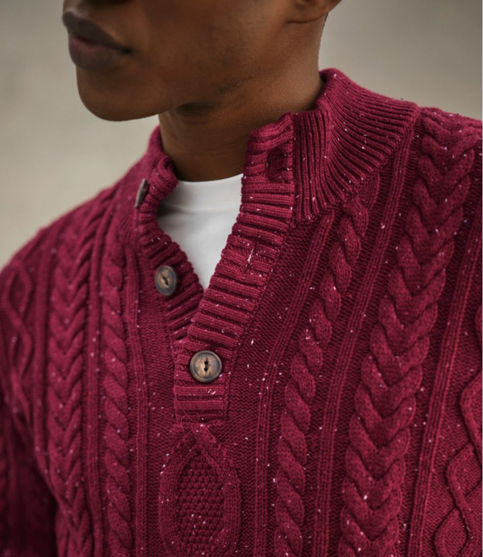 Men's Bean's Heritage Soft Cotton Fisherman Sweater Button-Mock