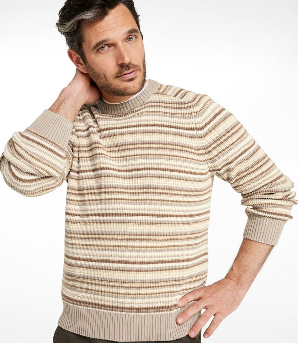 Crewneck Stripe Men's Sunwashed Textured Cotton Sweater