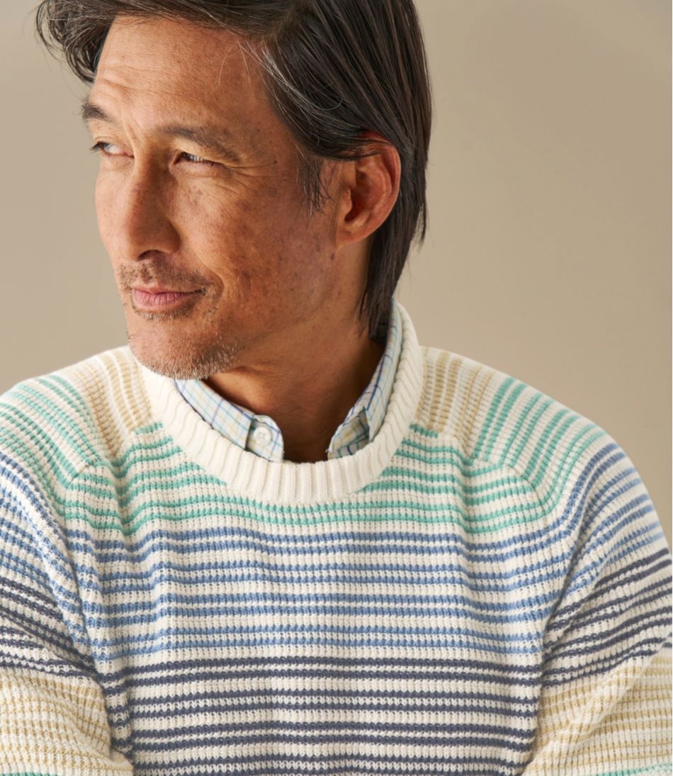 Crewneck Stripe Men's Sunwashed Textured Cotton Sweater