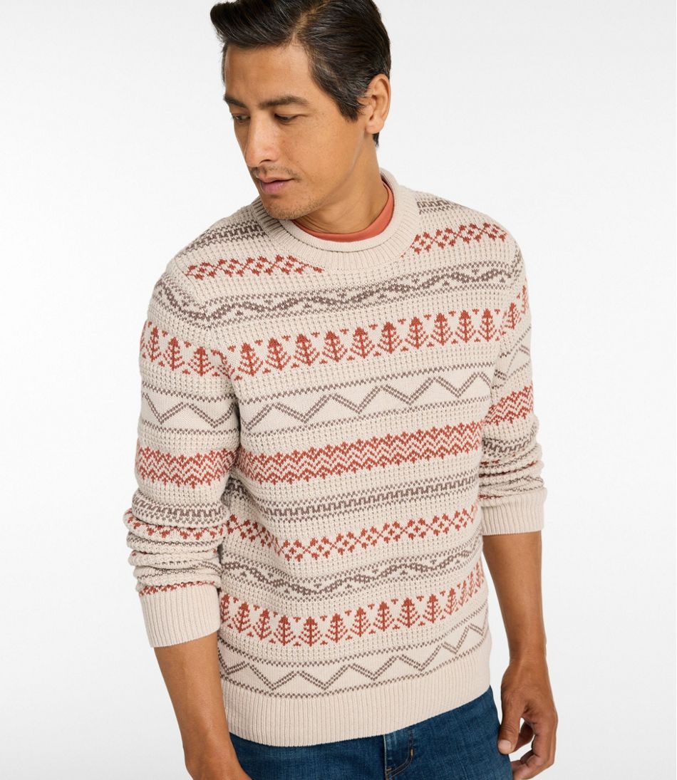Men's L.L.Bean Organic Cotton Waffle Sweater Crewneck Fair Isle