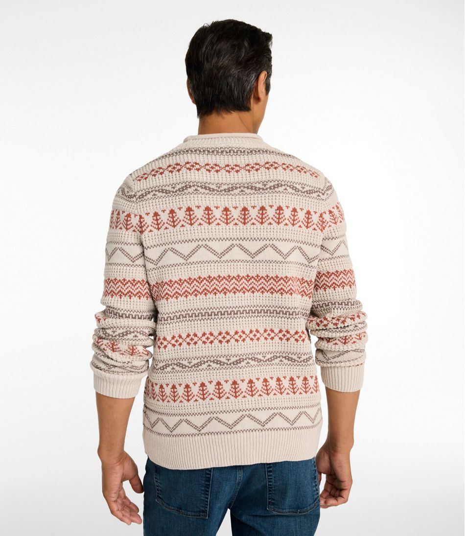 Men's L.L.Bean Organic Cotton Waffle Sweater Crewneck Fair Isle