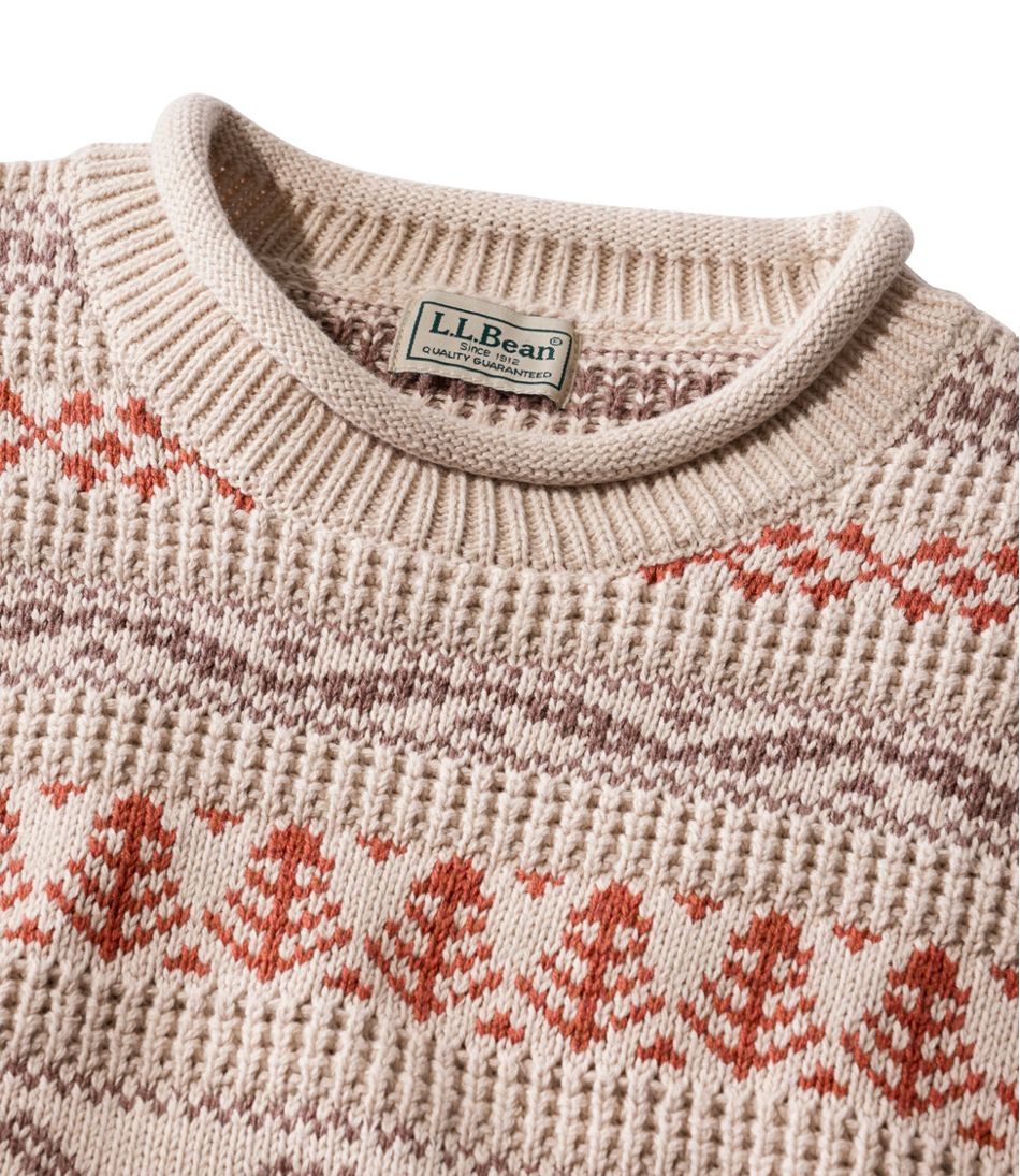 Men's L.L.Bean Organic Cotton Waffle Sweater Crewneck Fair Isle