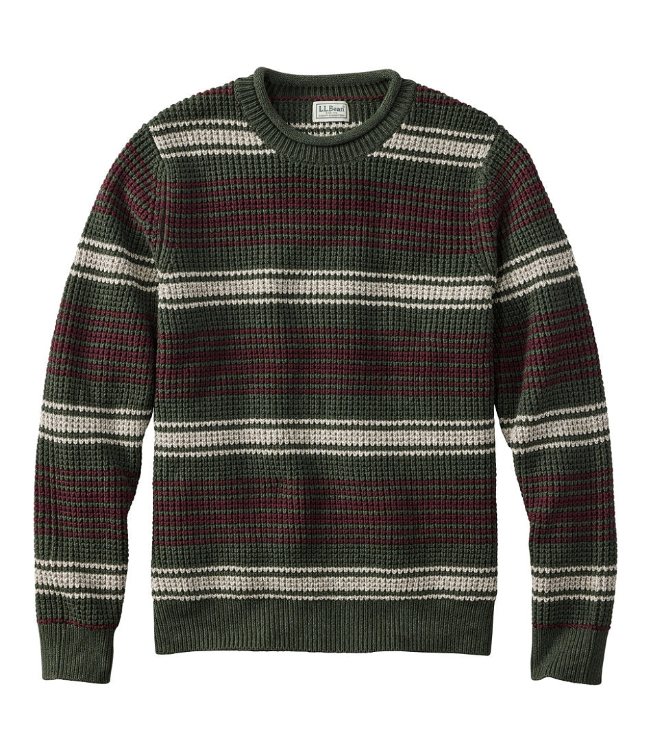 Men's Organic Cotton Waffle Sweater Stripe Rollneck Crew