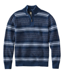 Quarter Zip Men's Organic Cotton Waffle Sweater Stripe
