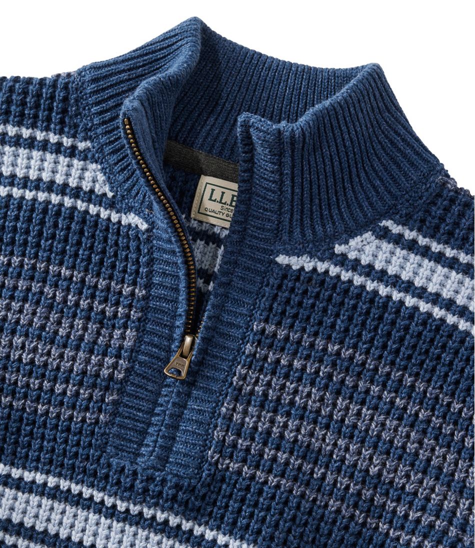 Quarter Zip Men's Organic Cotton Waffle Sweater Stripe
