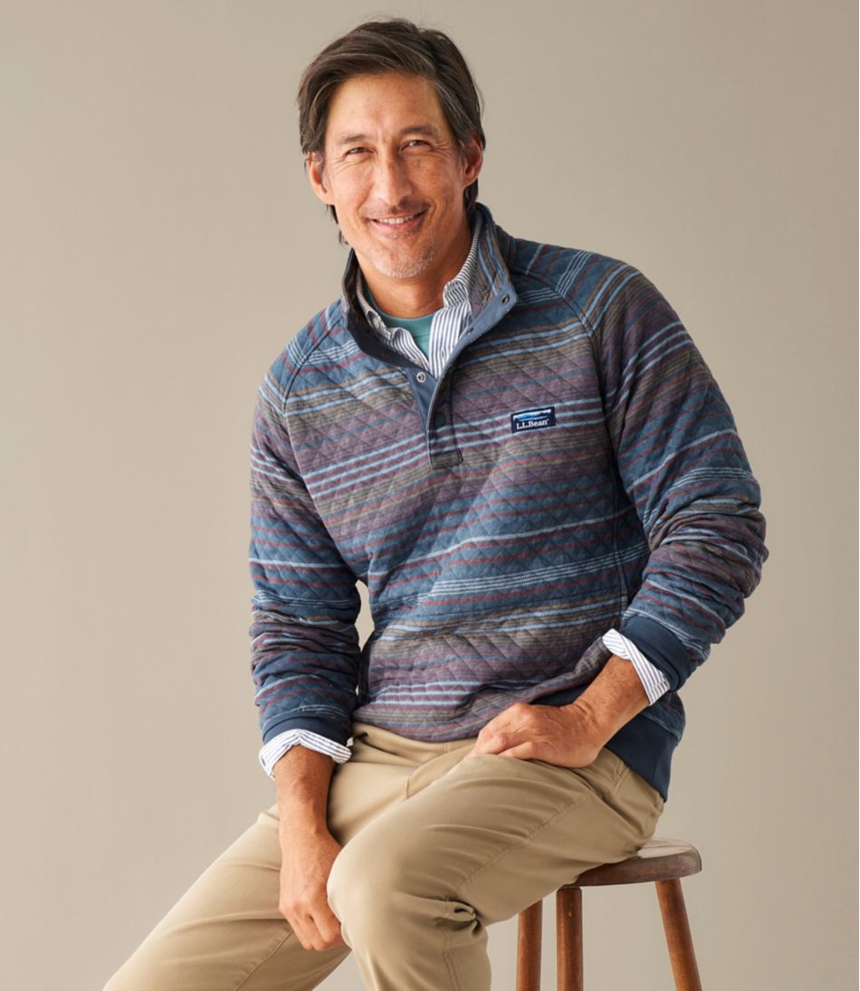 Men's Quilted Sweatshirt Mockneck Stripe