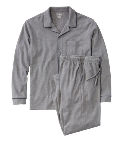 Men's Bean's Cotton Knit Pajamas, Button-Front PJ Set