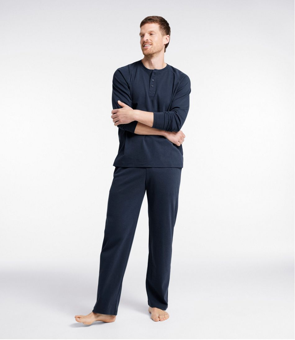 Men's Bean's Cotton Knit Pajamas Henley PJ Set