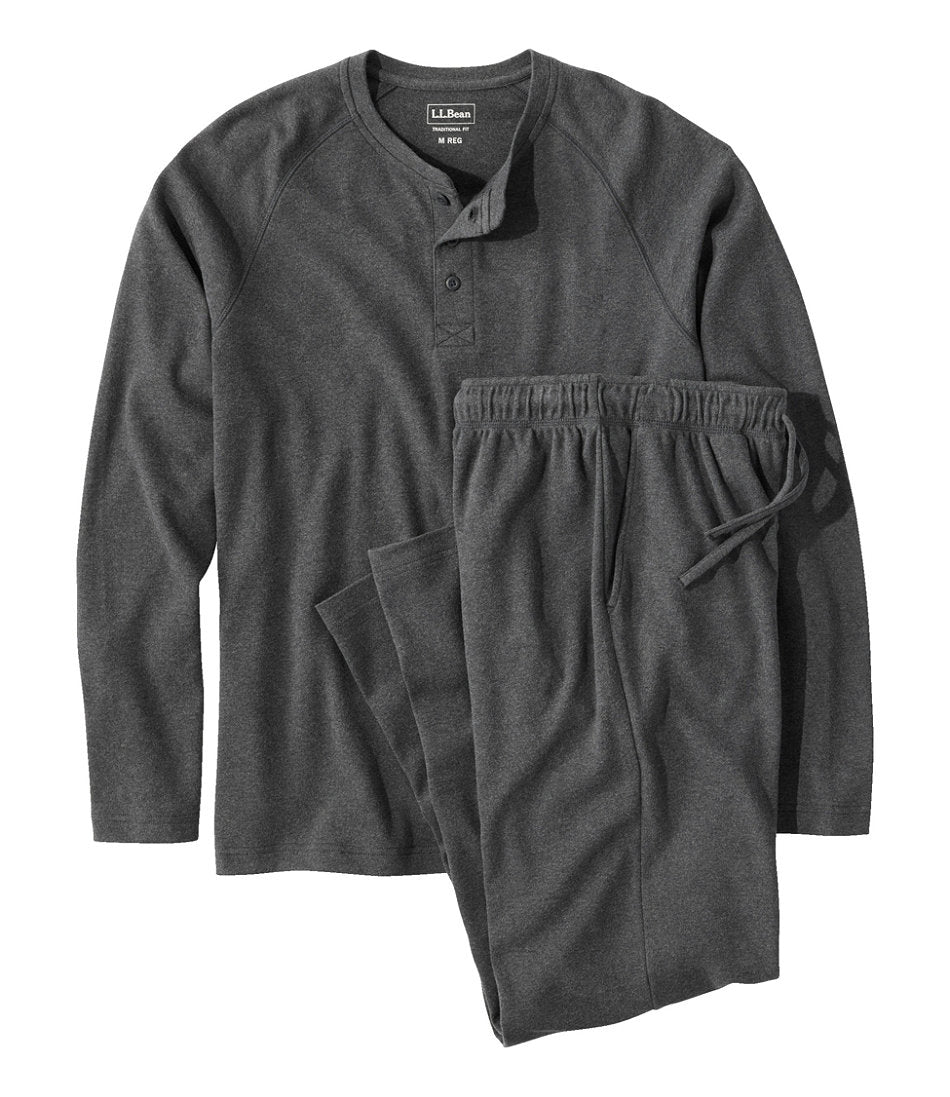 Men's Bean's Cotton Knit Pajamas Henley PJ Set