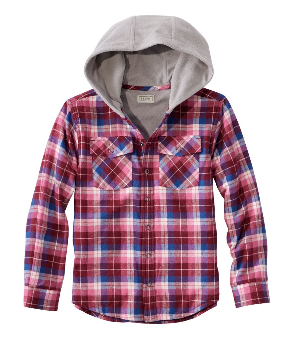 Kids' Fleece-Lined Flannel Shirt Hooded Plaid
