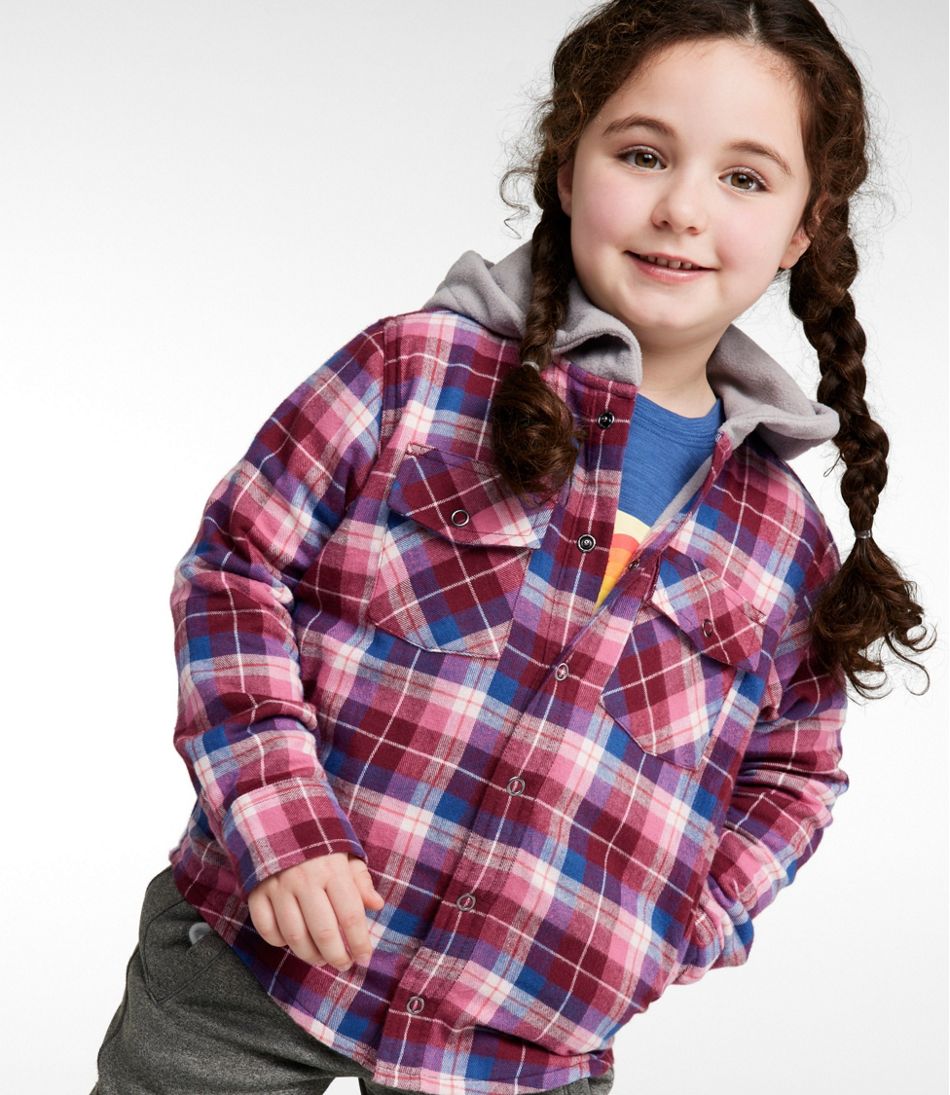 Kids' Fleece-Lined Flannel Shirt Hooded Plaid