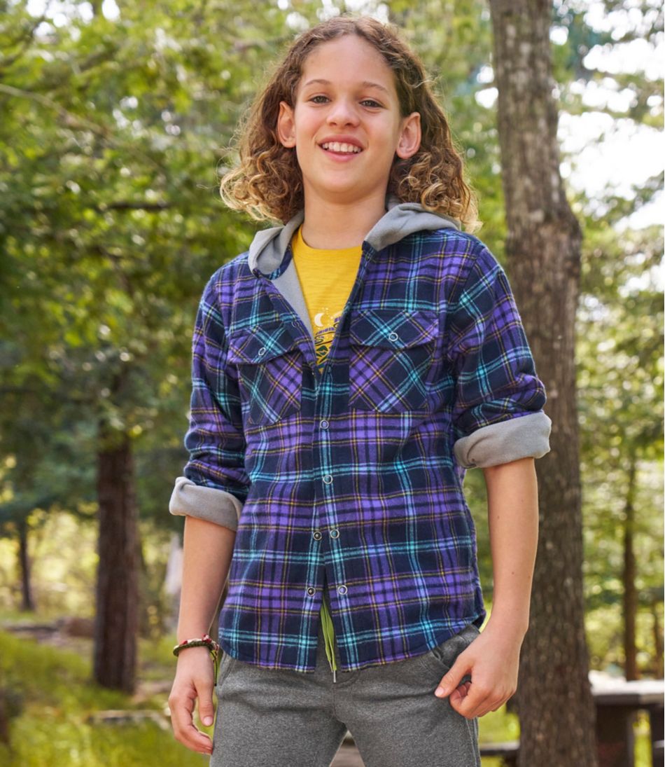 Kids' Fleece-Lined Flannel Shirt Hooded Plaid