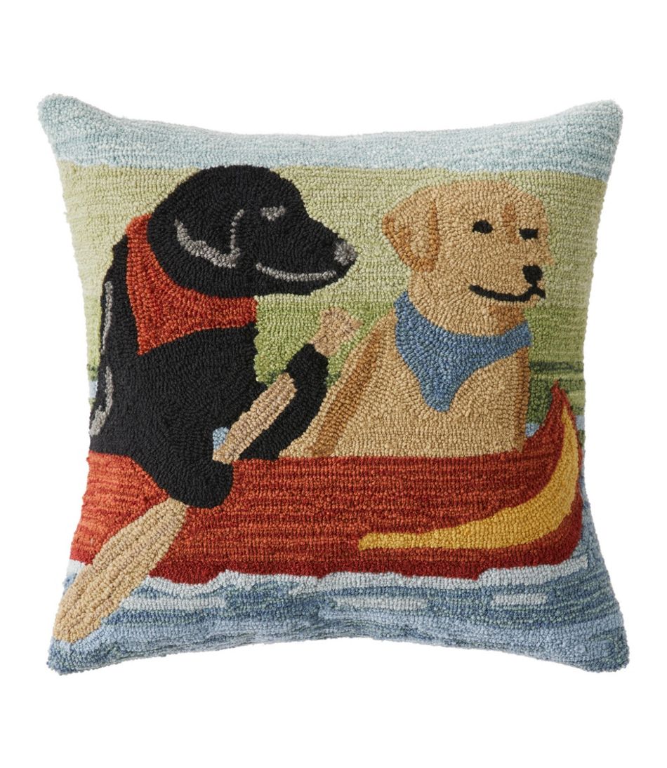 Dogs in Canoe Indoor/Outdoor Hooked Pillow