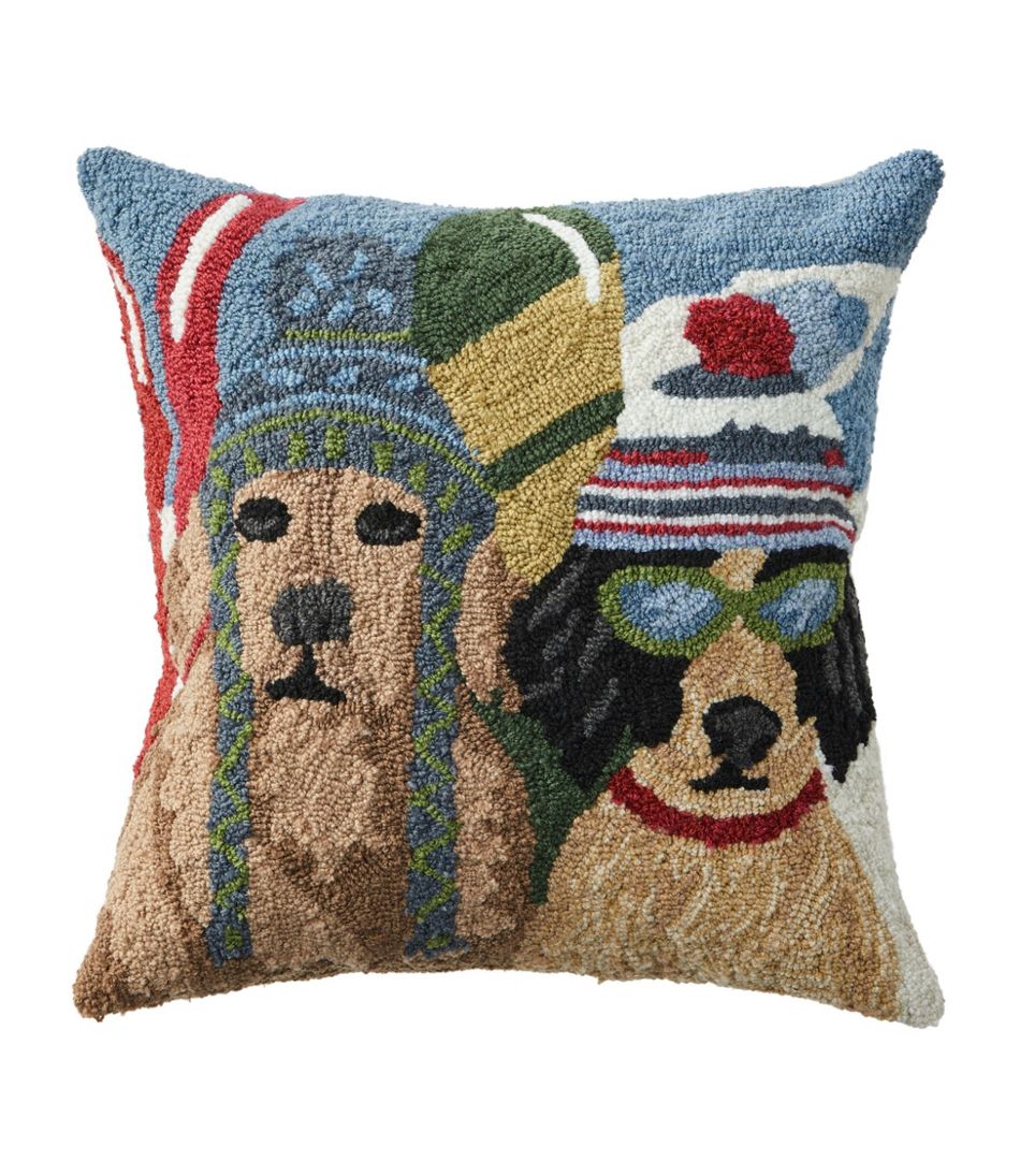 Dogs Skiing Indoor/Outdoor Hooked Pillow