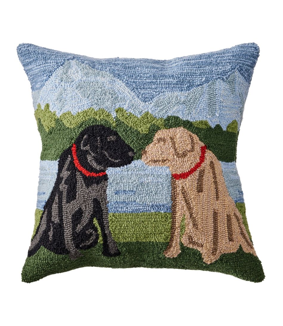 Indoor/Outdoor Hooked Pillow Mountain Dogs
