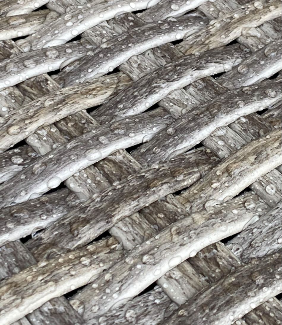 Wicker Storage Sofa and Teak Coffee Table Set