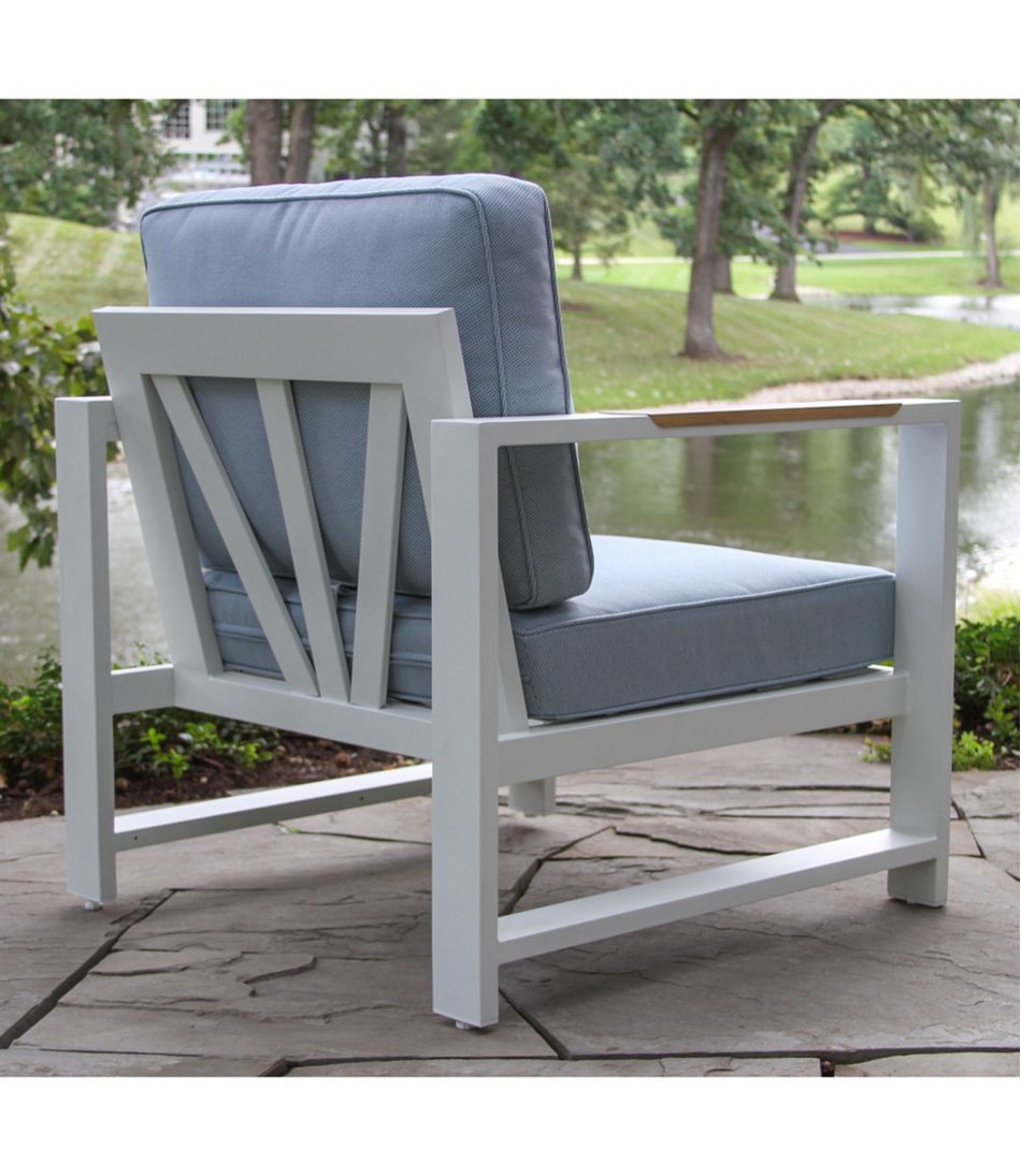 Set of Two White Aluminum Deep Seating Armchair with Blue Cushions