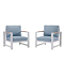 Set of Two White Aluminum Deep Seating Armchair with Blue Cushions