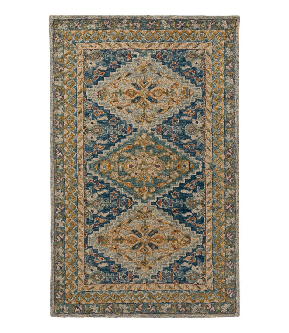 Bordered Medallion Wool Tufted Rug Blue Multi