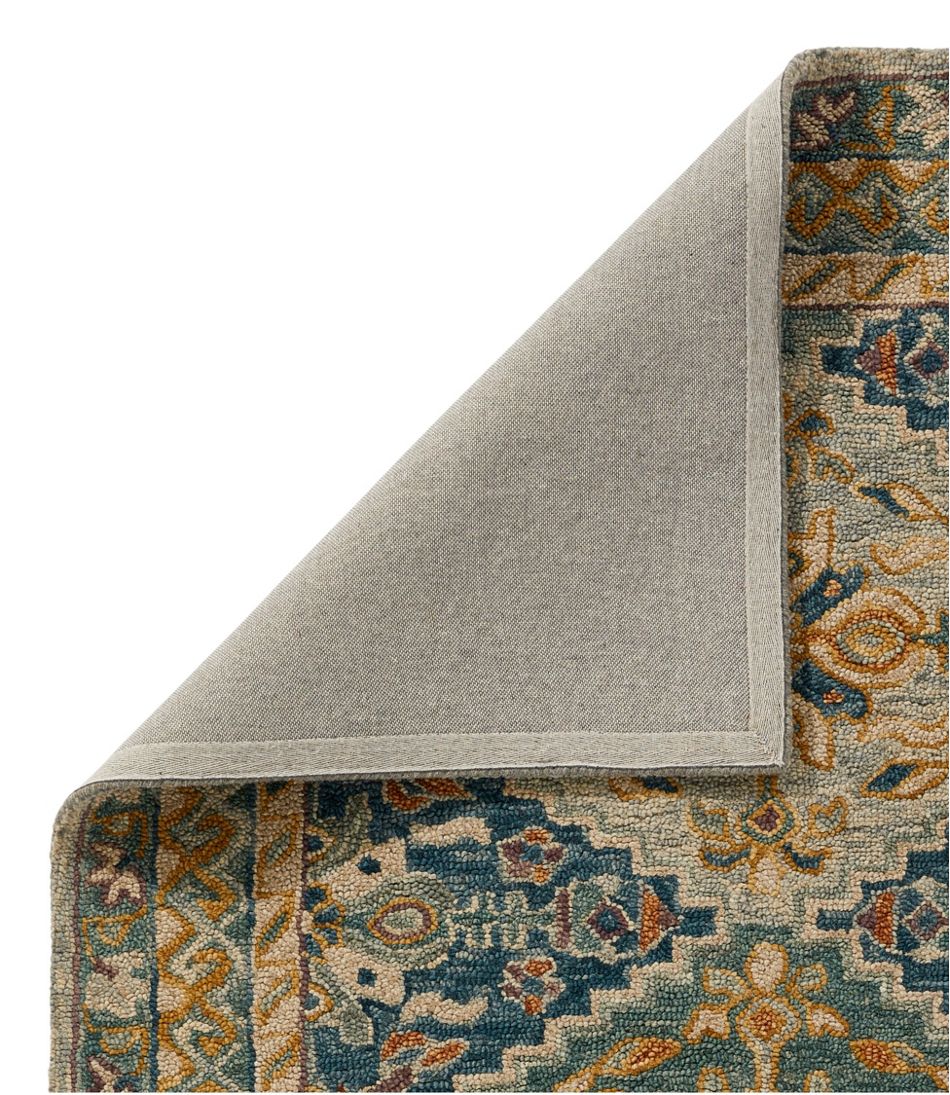 Bordered Medallion Wool Tufted Rug Blue Multi