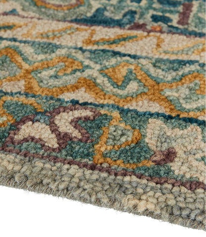 Bordered Medallion Wool Tufted Rug, Blue Multi