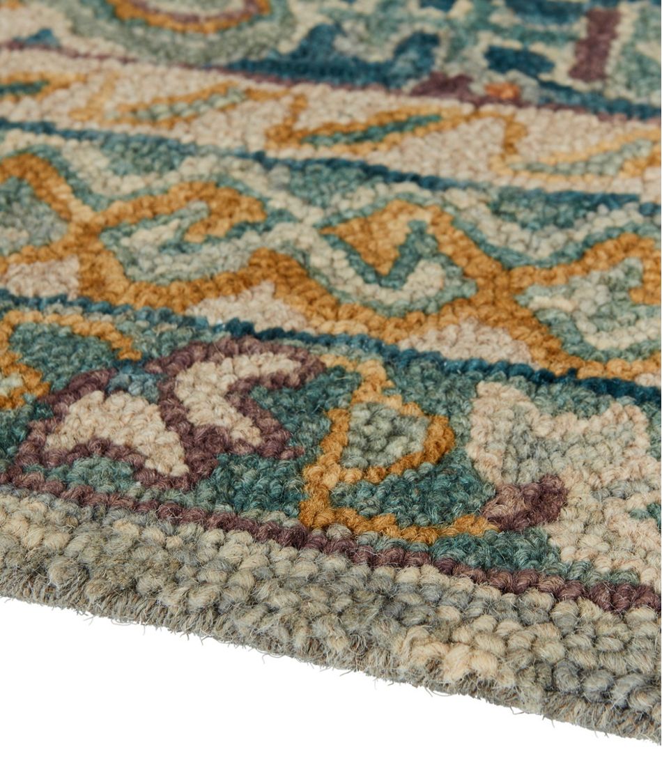 Bordered Medallion Wool Tufted Rug Blue Multi