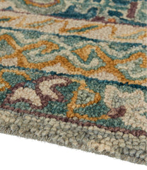 Bordered Medallion Wool Tufted Rug Blue Multi