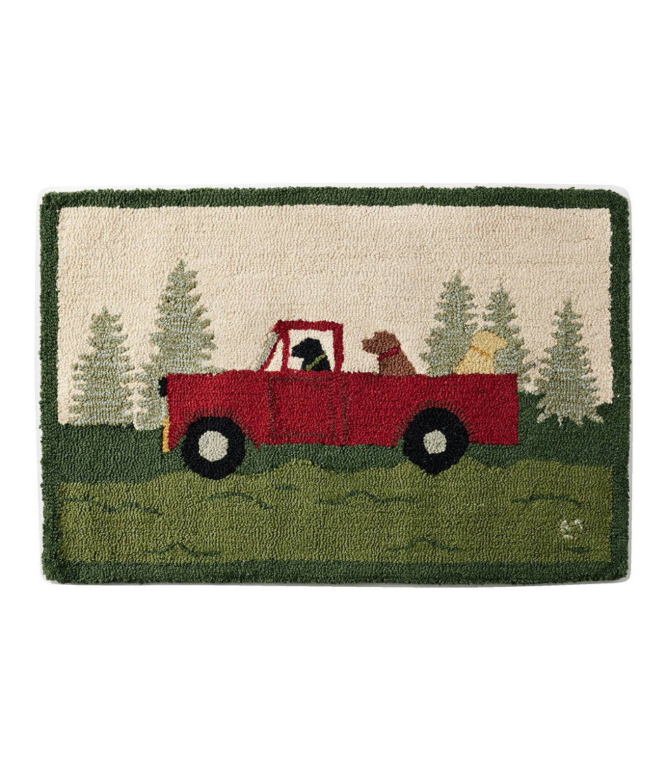 Wool Hooked Novelty Rug Dog Caravan