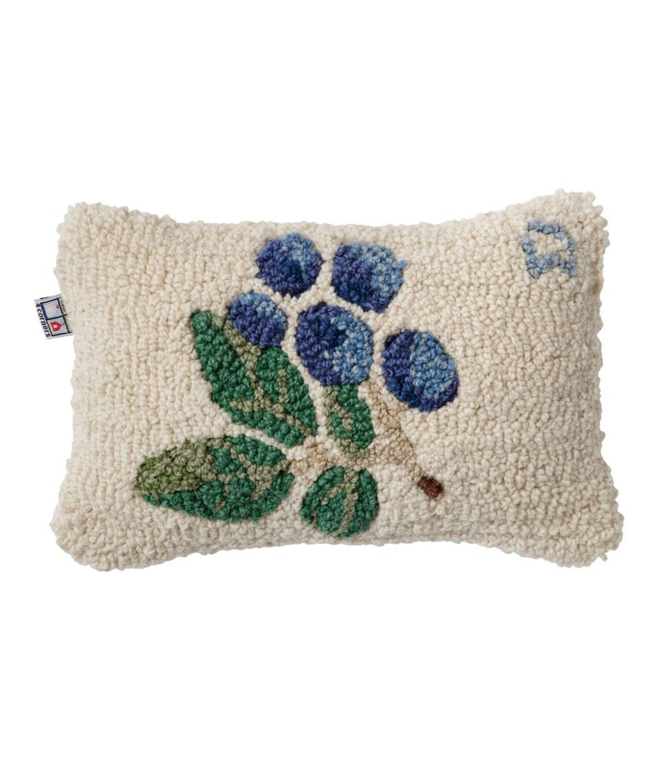 Wool Hooked Throw Pillow Blueberries 8" x 12"